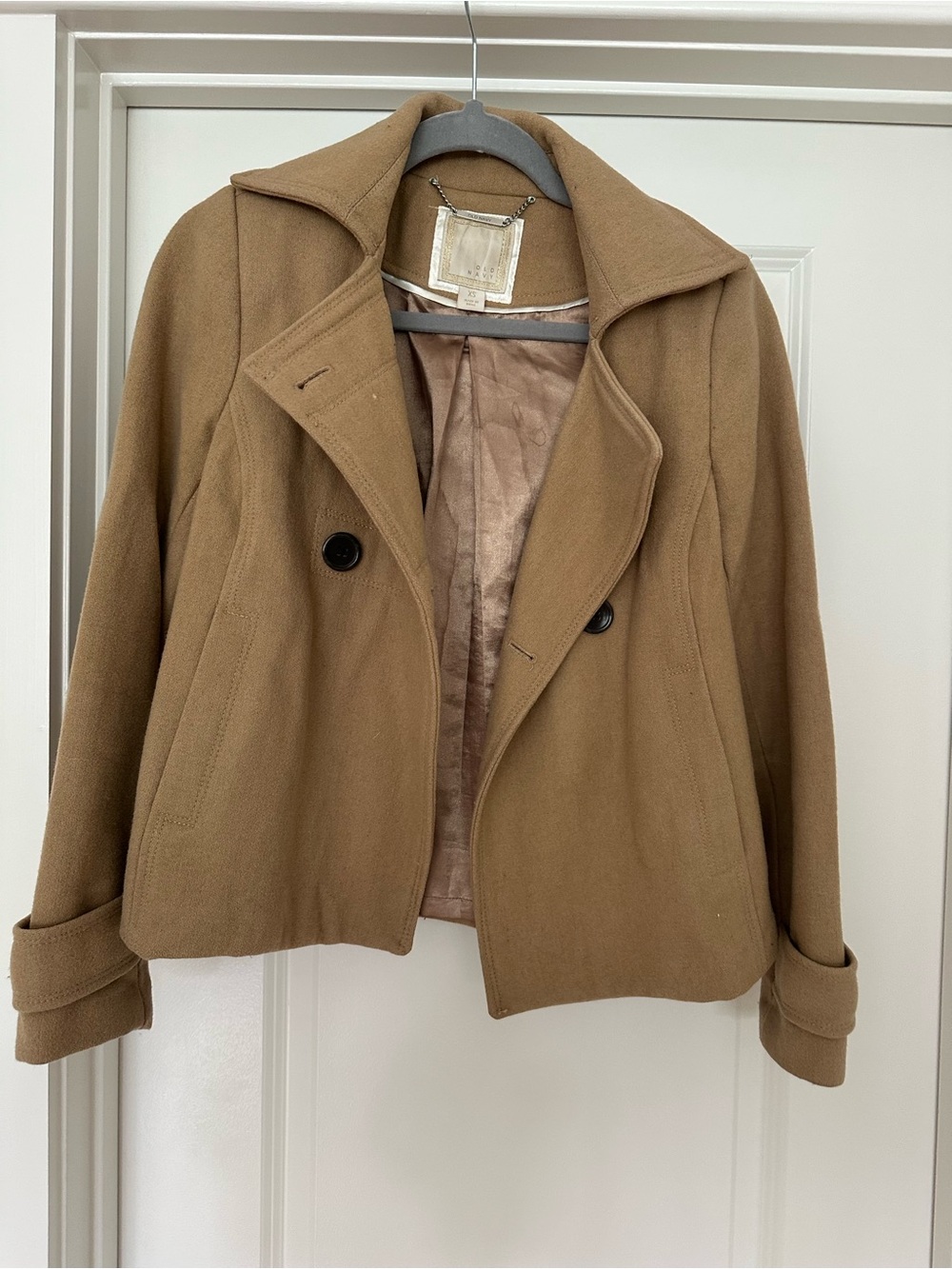 Old Navy Camel Double-Breasted Cropped Peacoat